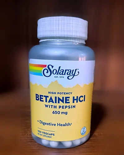 High Potency Betaine HCl with Pepsin 650 mg by Solaray