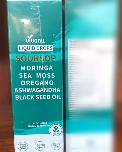 Soursop, Moringa, Sea Moss, Oregano, Ashwagandha & Black Seed Oil Drops by Vivonu